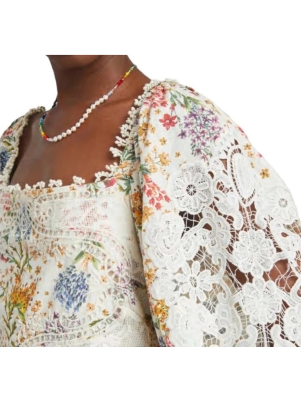 Farm Rio Forest Scarves Lace Billowy Sleeve Embroidered Minidress SZ Large - Picture 2 of 8